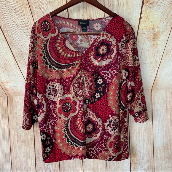 Lane Bryant 18/20 Red Paisley Business  Casual Blouse - Picture 4 of 8